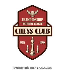 Chess club emblem template. Design element for emblem, sign, logo, label, poster, card. Vector illustration