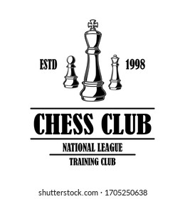 Chess club emblem template. Design element for emblem, sign, logo, label, poster, card. Vector illustration