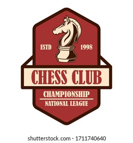Chess club emblem template. Design element for emblem, sign, logo, label, poster, card. Vector illustration