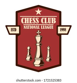Chess club emblem template. Design element for emblem, sign, logo, label, poster, card. Vector illustration