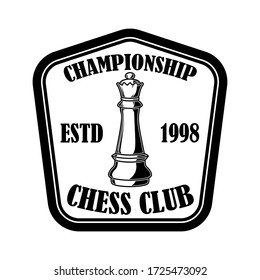 Chess club emblem template. Design element for emblem, sign, logo, label, poster, card. Vector illustration