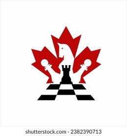 Chess club logo design with maple leaf concept.