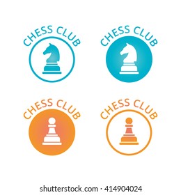 Chess club logo or emblem with black silhouette of horse figure bordered laurel wreath with date of foundation in two colors variations