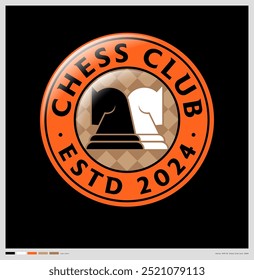 Chess Club Logo.Two Chess Knights and letters in the orange circle.
