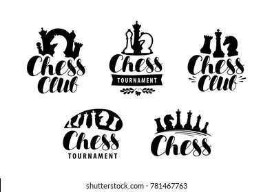 Chess club, logo or label. Game, tournament icon. Typographic design, lettering vector