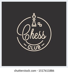 Chess club logo. Round linear logo of chess king on black background