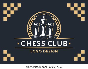 Chess club logo - vector illustration, emblem design on a dark background