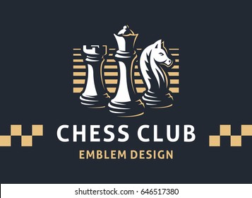 Chess club logo - vector illustration, emblem design on a dark background