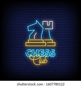 Chess Club Neon Signs Style Text Vector