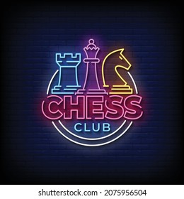 Chess Club Neon Signs Style Text Vector