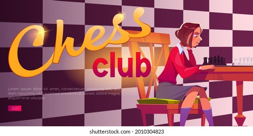 Chess club poster with girl playing chess