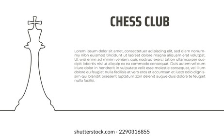 chess club vector background with one line drawn chess piece king and copy space