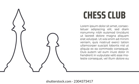 chess club vector background with one line drawn chess pieces and copy space