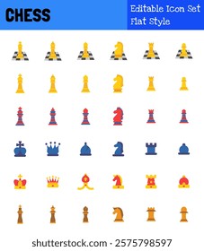 Chess Collection Icon Set Flat Style