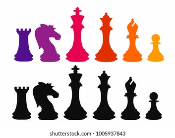 Chess colorful figures pieces tournament game vector illustration