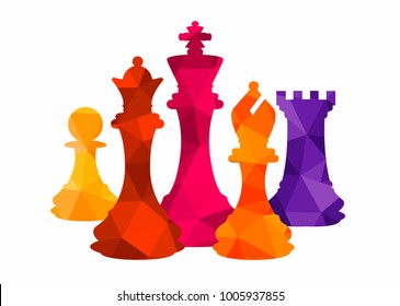 Chess colorful figures pieces tournament game vector illustration