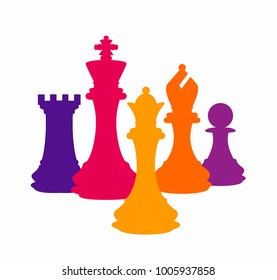 Chess colorful figures pieces tournament game vector illustration