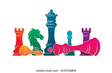 Chess colorful figures pieces tournament game vector illustration