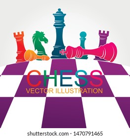Chess colorful figures pieces tournament game vector illustration