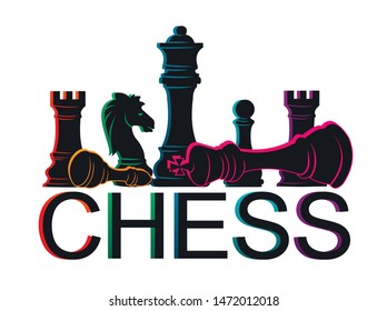 Chess colorful figures pieces tournament game vector illustration