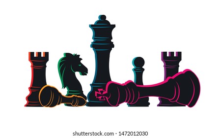 Chess colorful figures pieces tournament game vector illustration