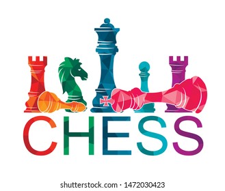 Chess colorful figures pieces tournament game vector illustration