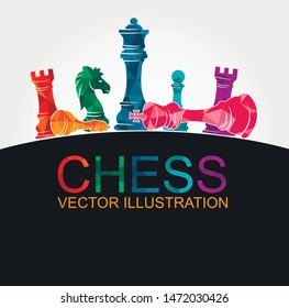 Chess colorful figures pieces tournament game vector illustration