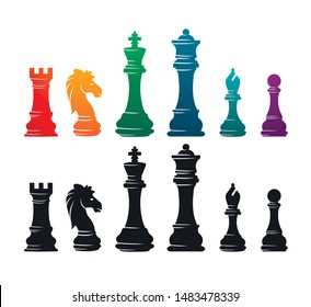 Chess colorful figures pieces tournament game vector illustration