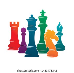 Chess colorful figures pieces tournament game vector illustration