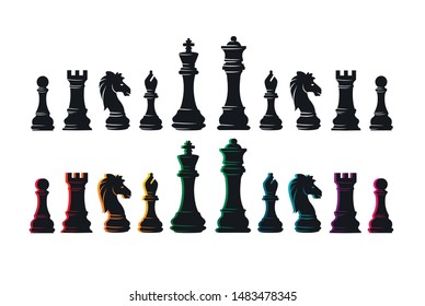 Chess colorful figures pieces tournament game vector illustration