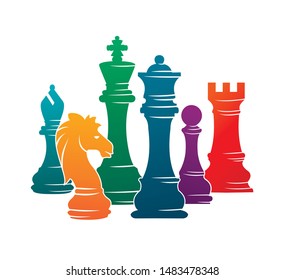 Chess colorful figures pieces tournament game vector illustration