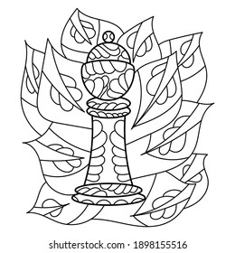 Chess coloring book. Hand drawn Vector Line illustration. Adult antistress coloring page isolated on white background.