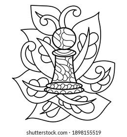Chess coloring book. Hand drawn Vector Line illustration. Adult antistress coloring page isolated on white background.