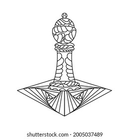Chess coloring book. Hand drawn Vector Line illustration. Adult antistress coloring page isolated on white background
