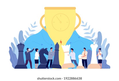 Chess competition. Board game, partnership cooperation flat concept. Corporate strategy teamwork, business doubt or competition utter vector scene