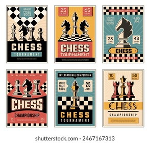 Chess competition. Poster invitation of sport club chess strategy game recent vector template