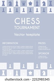 Chess competition poster template in standard A4, A3 paper size proportions. Chess contest or chess club poster.