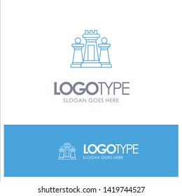 Chess, Computer, Strategy, Tactic, Technology Blue outLine Logo with place for tagline