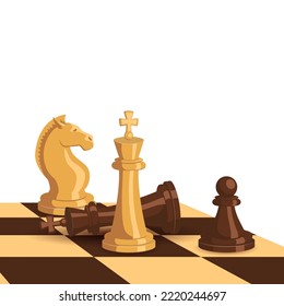 Chess concept background with black and white chess figures standing on game board. Vector template