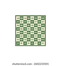 Chess Coordinates for the Textbook. Detailed and Accurate Representation of Chessboard Grid for Educational Purposes. Chessboard flat design.