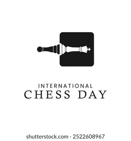 Chess day. Black silhouettes isolated on white background. Vector illustration.