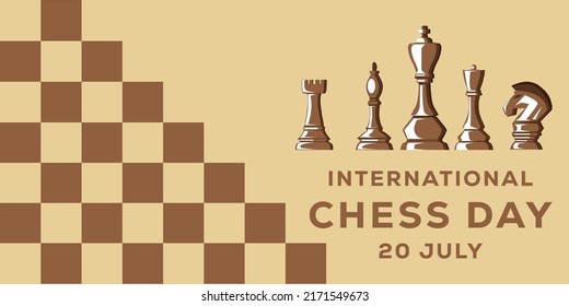 chess day flat background illustration with chess pieces king, queen, and knight