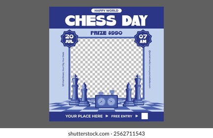 Chess Day Socials Media. Vector Illustration. Chess Tournament, International Chess Day, Online Chess Streaming