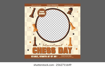 Chess Day Socials Media. Vector Illustration. Chess Tournament, International Chess Day, Online Chess Streaming