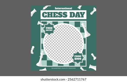 Chess Day Socials Media. Vector Illustration. Chess Tournament, International Chess Day, Online Chess Streaming