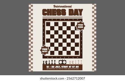 Chess Day Socials Media. Vector Illustration. Chess Tournament, International Chess Day, Online Chess Streaming