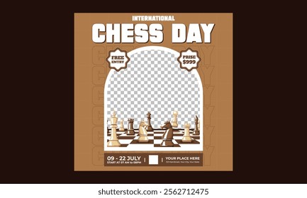 Chess Day Socials Media. Vector Illustration. Chess Tournament, International Chess Day, Online Chess Streaming