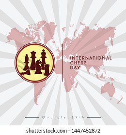 Chess Day Vector Design with icon and World Map Background