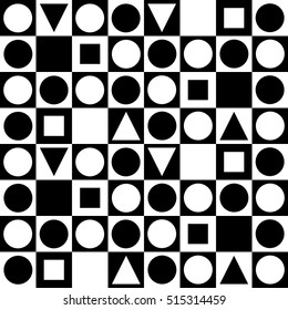 Chess decorative pattern. Black and white geometric pattern of different shapes