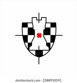 Chess defense fortress logo design with security concept.